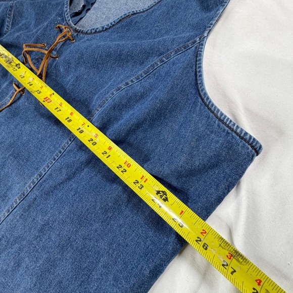 Expressions Denim Lace Up Maxi Dress 3X Blue Sleeveless V Neck Split - Picture 4 of 7